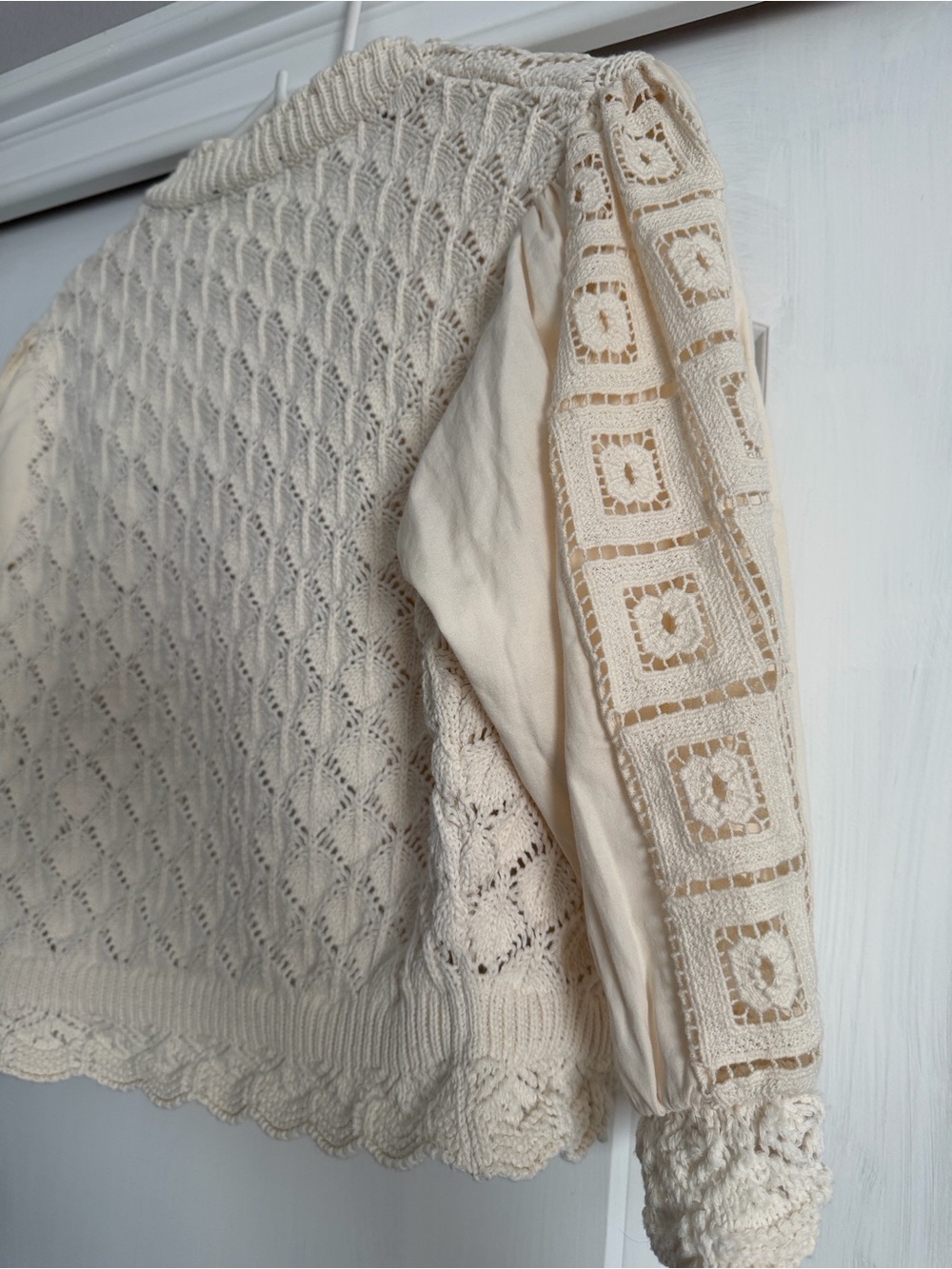 Zara Cream Textured Knit Puff-Sleeve Cardigan - Picture 3 of 5